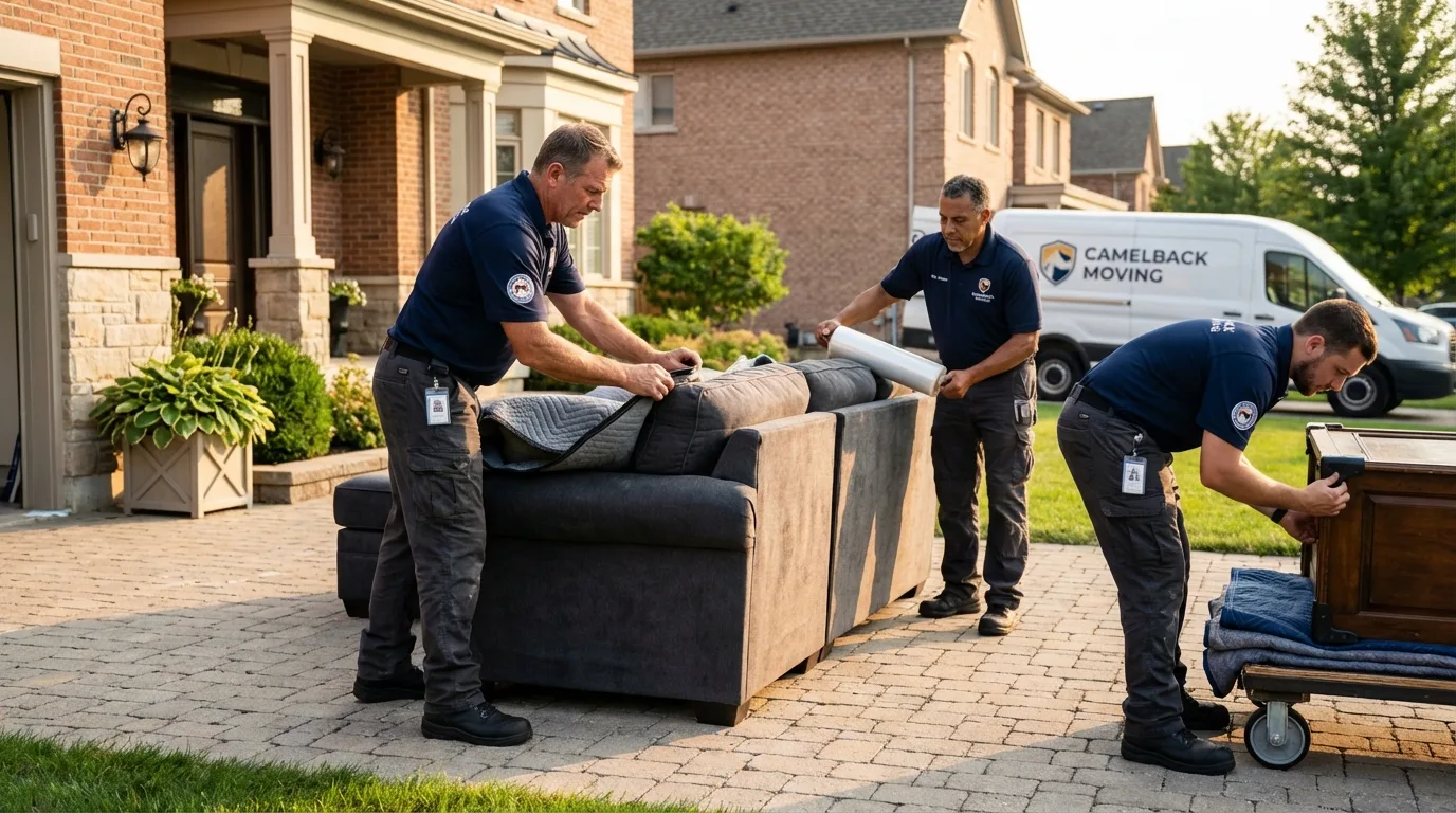 Large estate moving crew wrapping furniture in Yorktown, TX